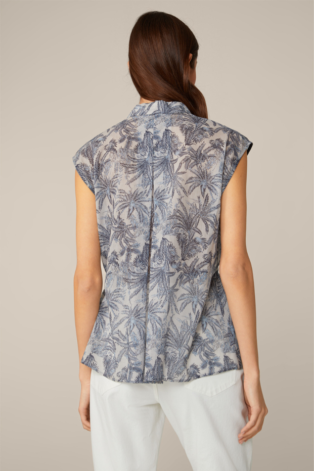 Cotton Batiste Blouse Top in navy ecru patterned