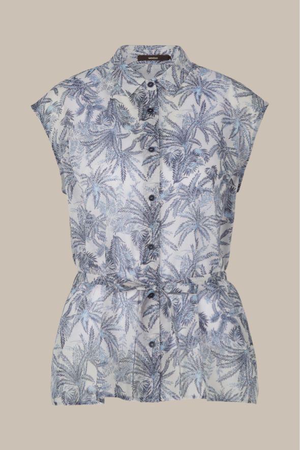 Cotton Batiste Blouse Top in navy ecru patterned