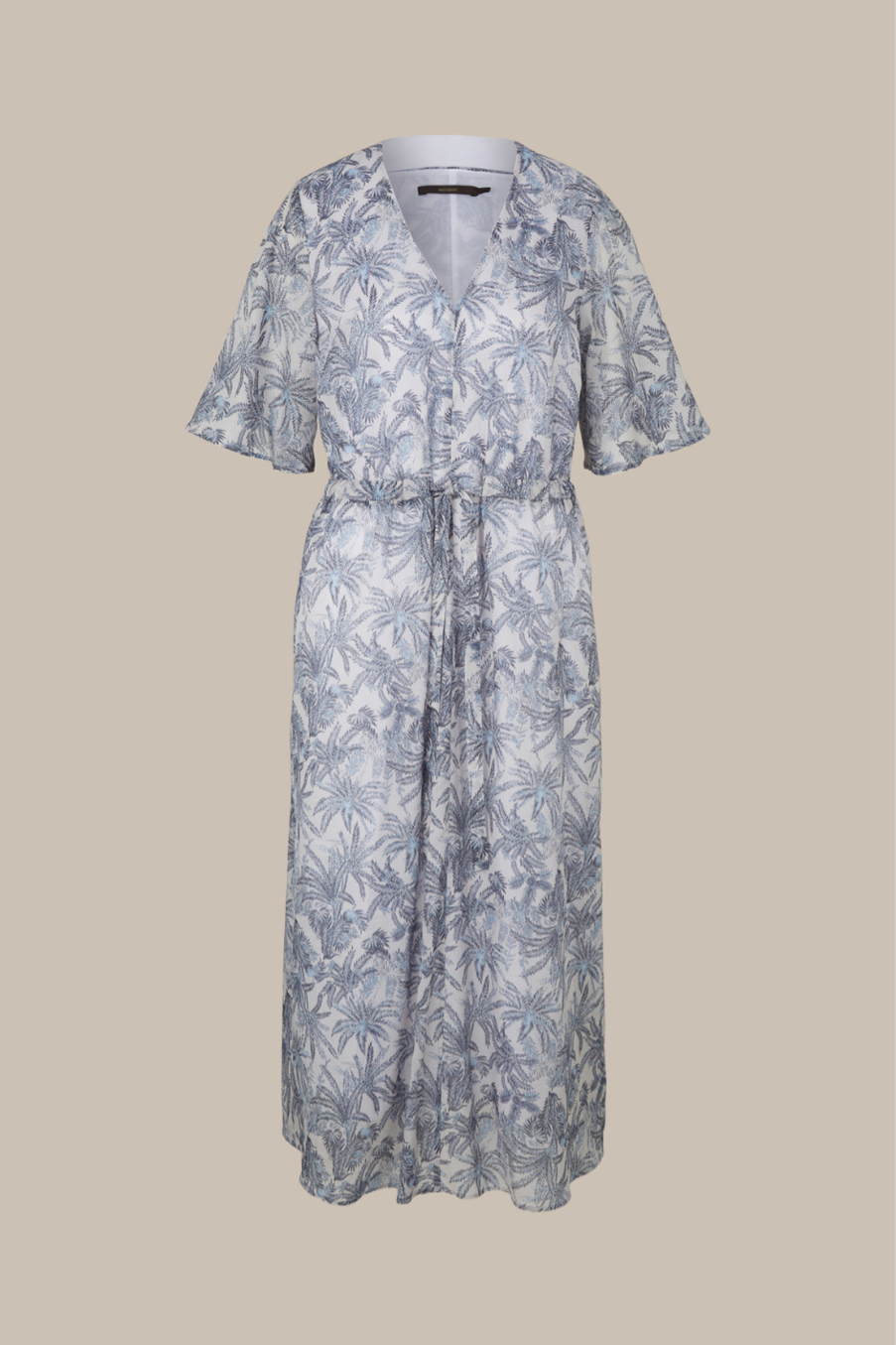 Cotton Batiste Dress Maxi Length patterned in navy ecru