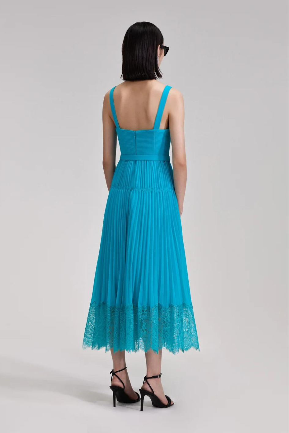 Blue Chiffon Lace Midi Dress