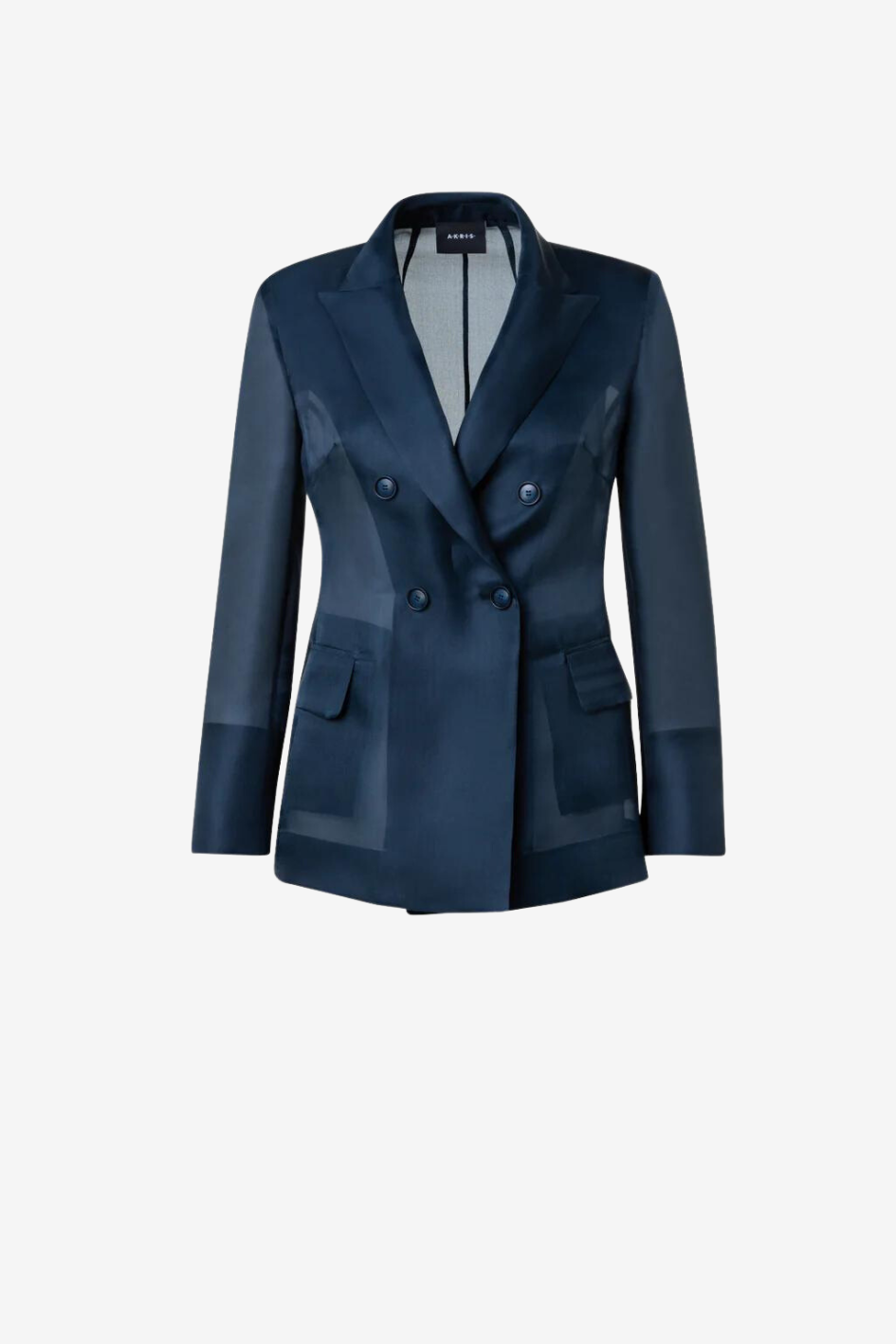 Lange Zweireihige Jacke aus Seiden-Satin