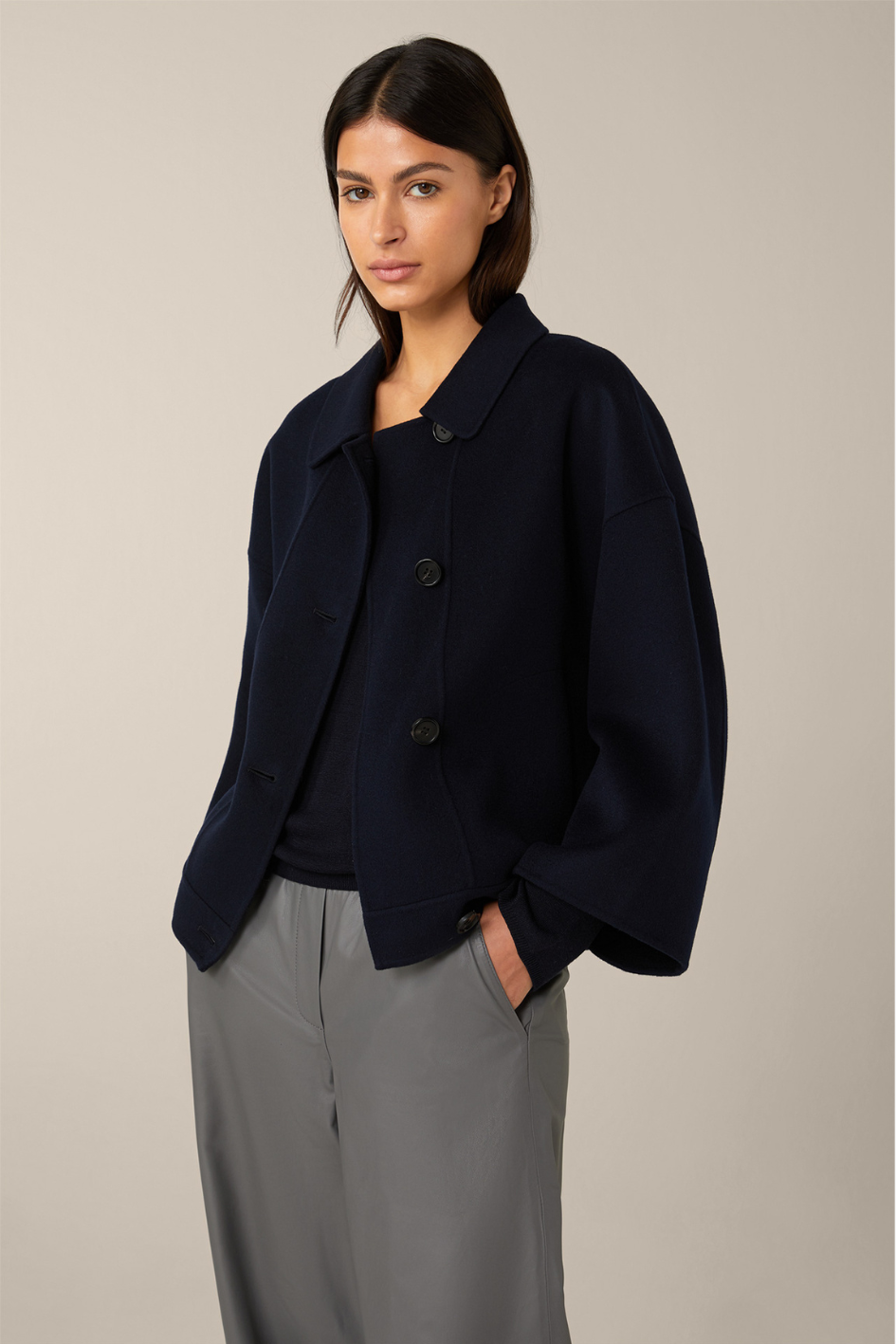 Doubleface-Cape-Jacke in Navy