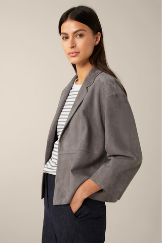 Lammvelours-Lederjacke in Grau