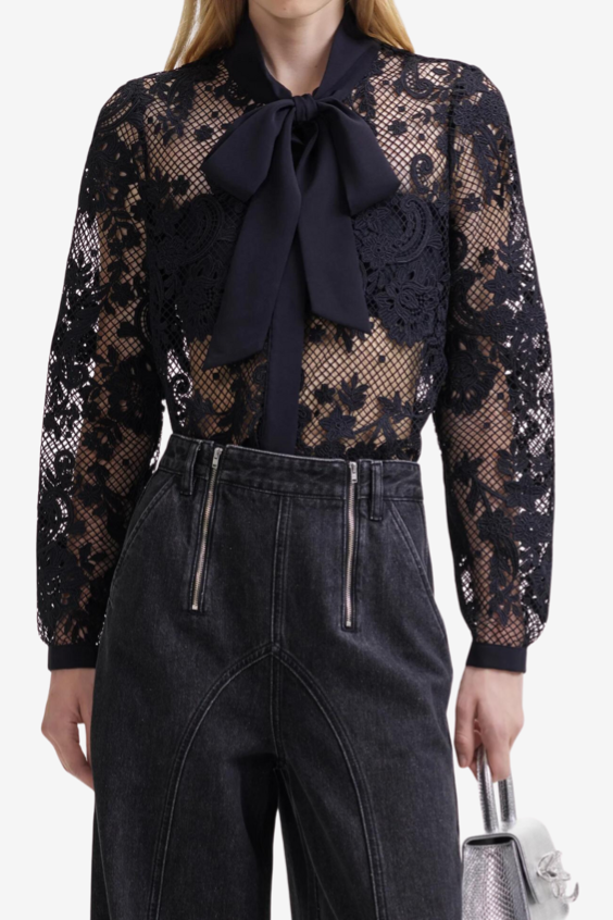 Black Lace Bow Shirt