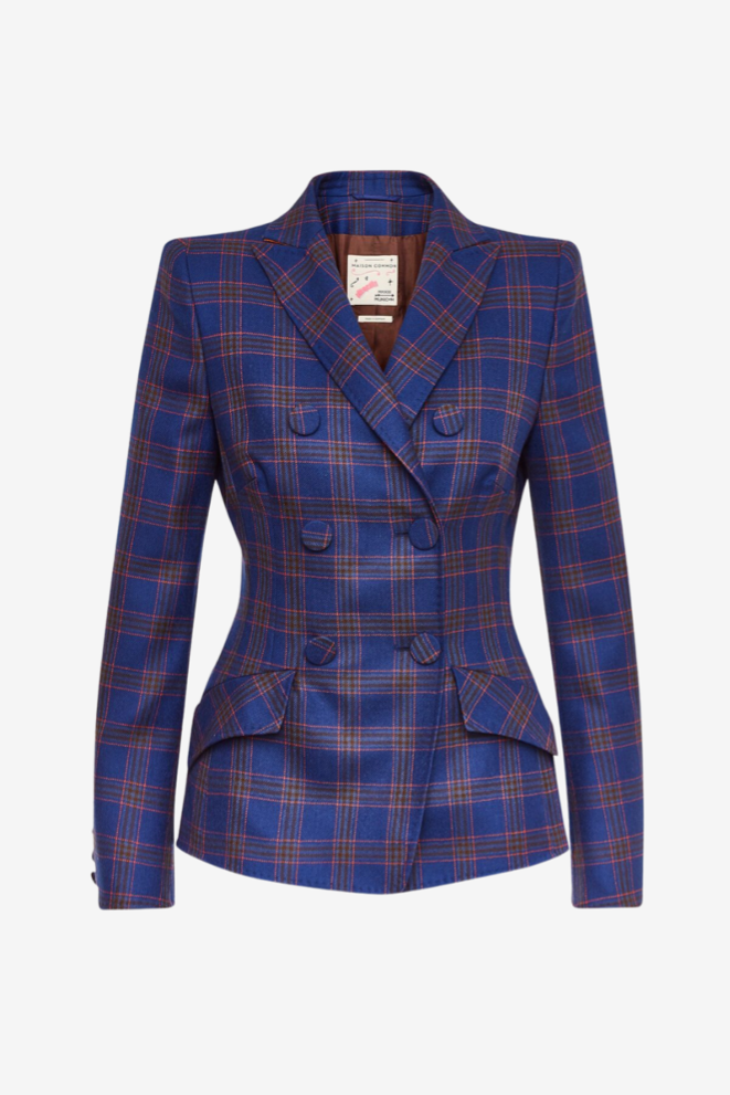 Blue Patterned Blazer with Sharp Lines