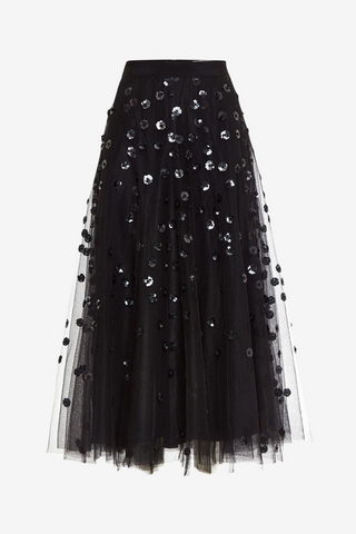 Black Tulle Embroidered Skirt