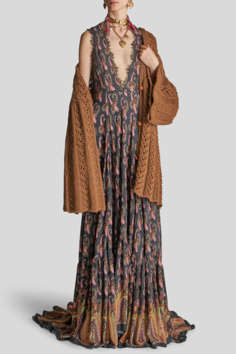 Maxi Cardigan with lacem Pattern