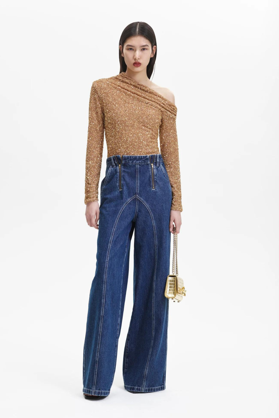 Gold Sequin Asymmetric Top