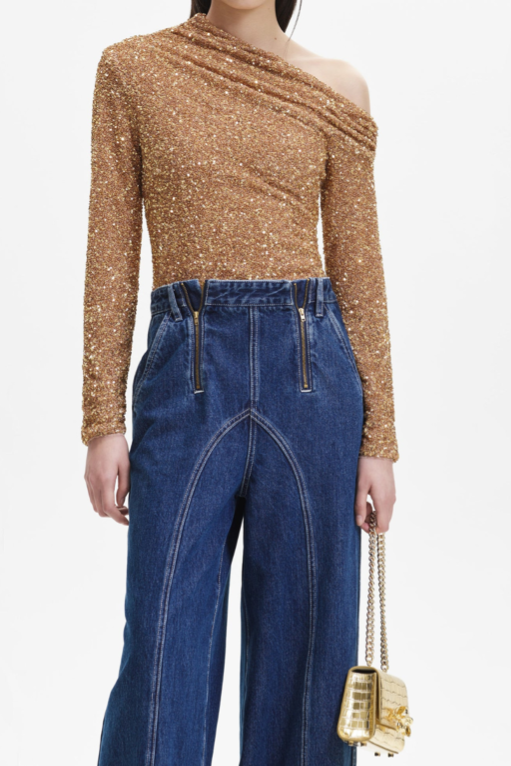 Gold Sequin Asymmetric Top