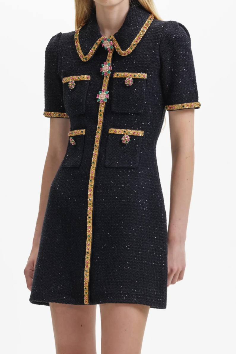 Black Sequin Embellished Knit Mini Dress