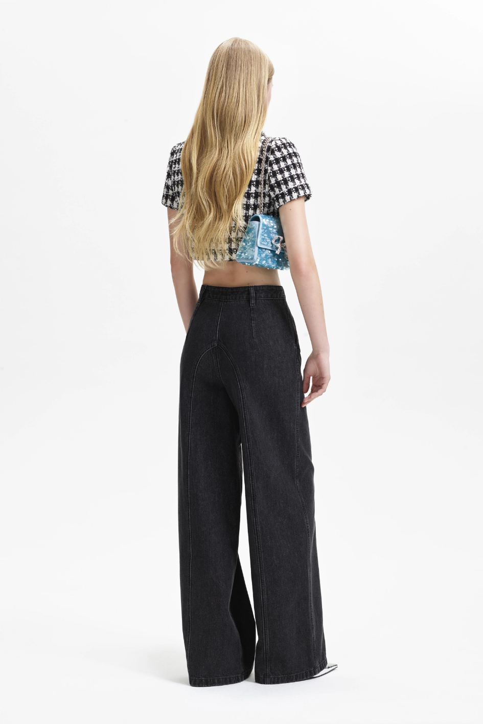 Black Check Boucle Crop Top