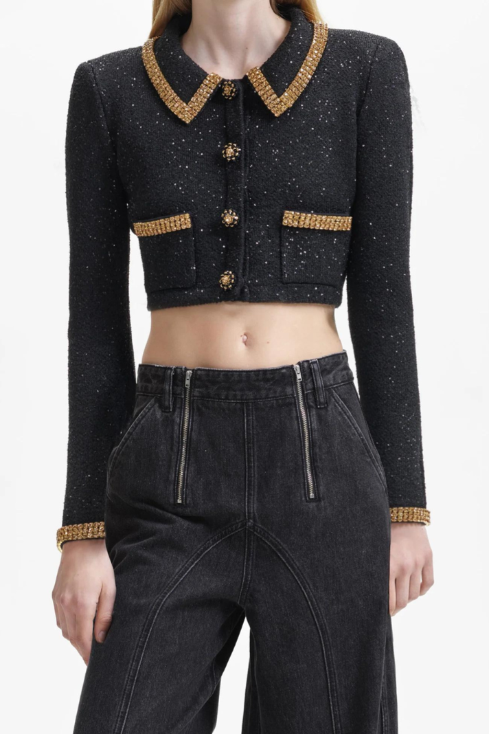 Black Knit Gold Diamante Cardigan