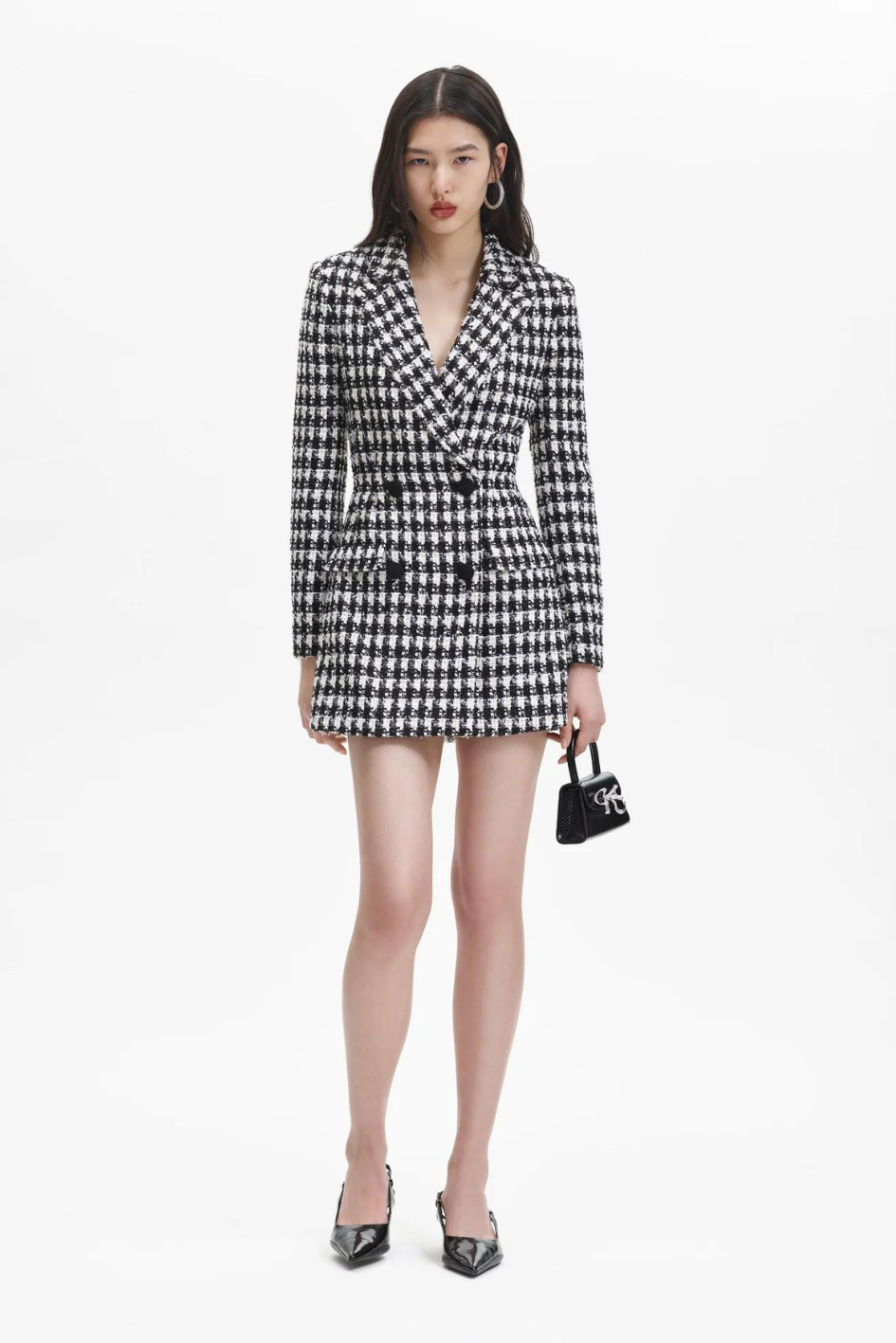 Black Check Boucle Tailored Mini Dress