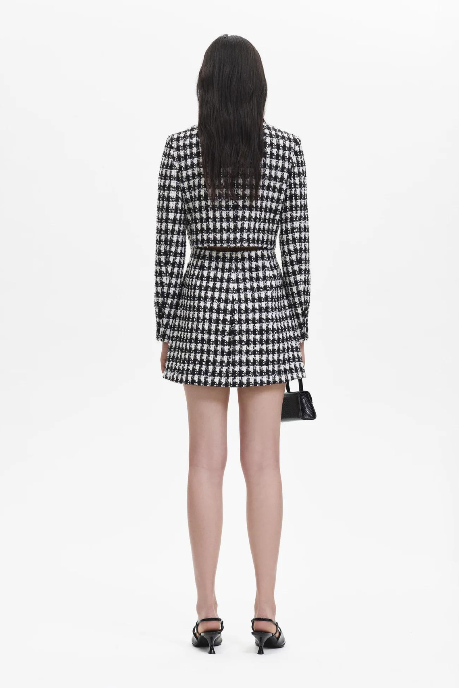 Black Check Boucle Tailored Mini Dress