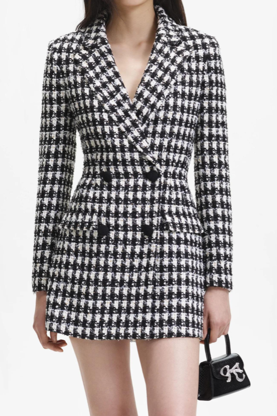 Black Check Boucle Tailored Mini Dress