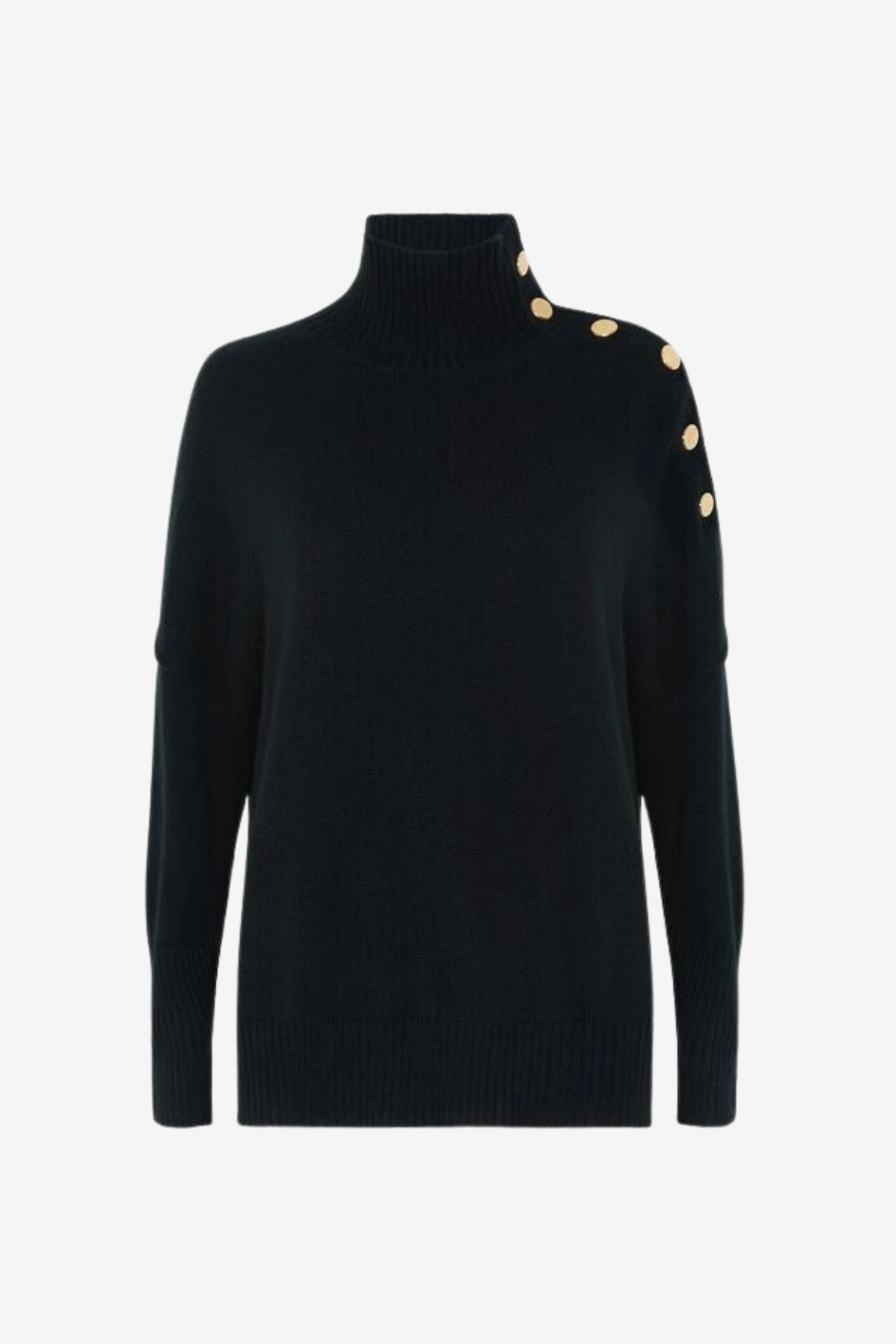 Funnel Neck Buttons Cashmere Sweater