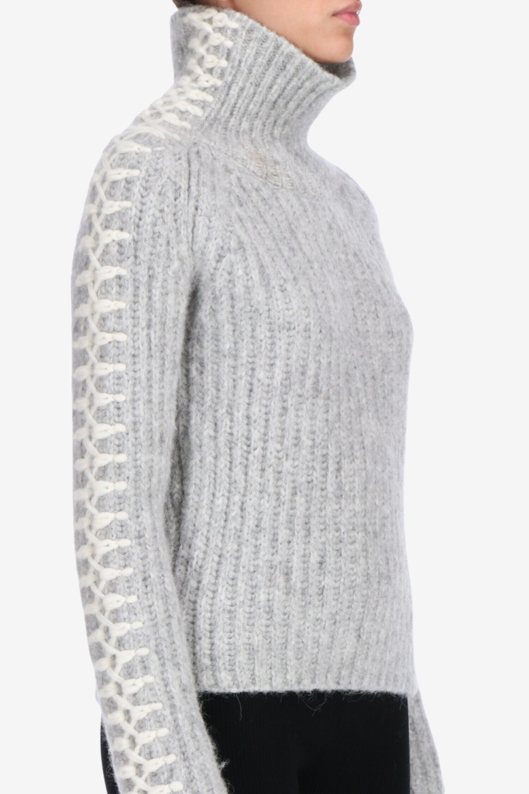 Ribbed Alpaca Sweater with dropped Sleeve and high Neck