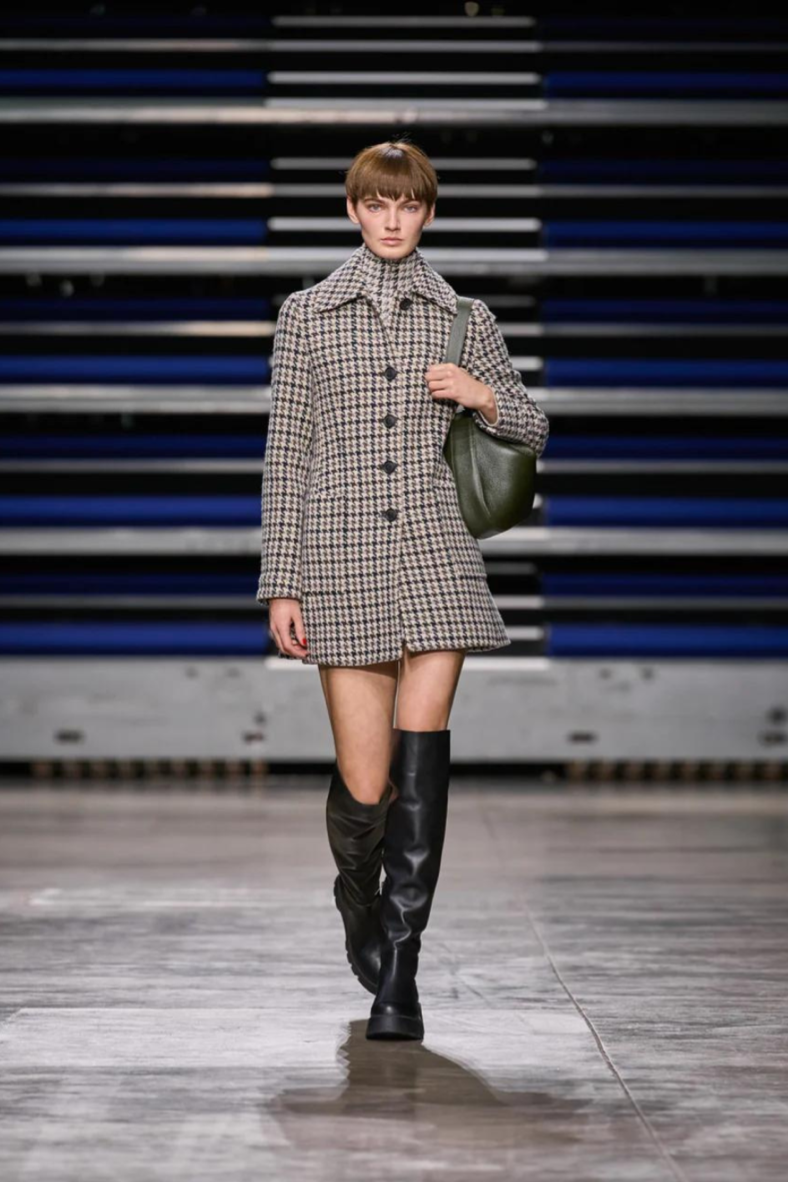 Lange Jacke aus Wolle mit Hahnentritt-Muster