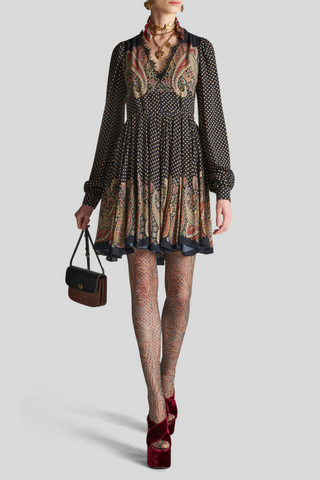 Mini Dress with Lace and Paisley Motifs