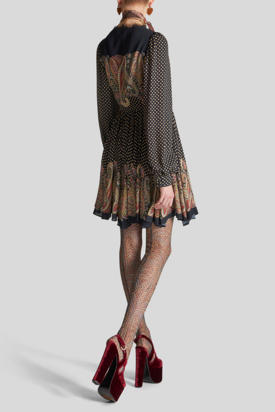 Mini Dress with Lace and Paisley Motifs