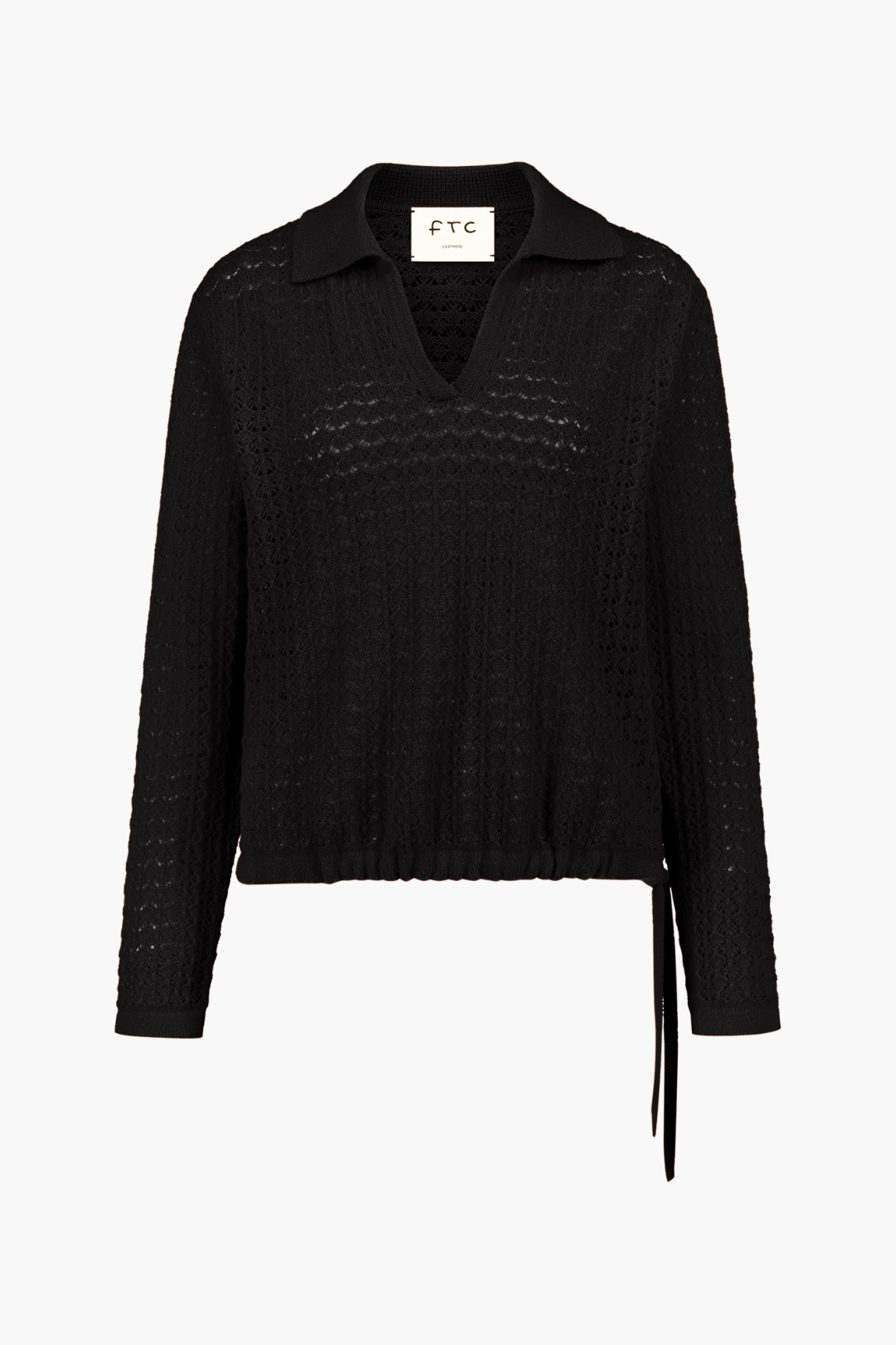 Open-Knit Polo Sweater with Drawstring Detail