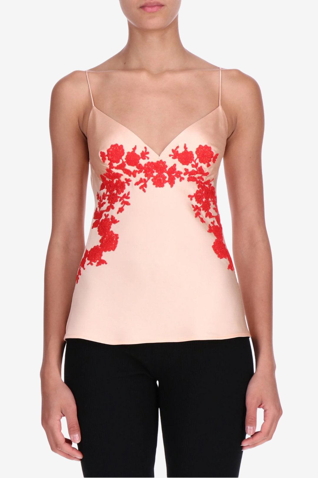 Floral Appliqué Silk Camisole Top