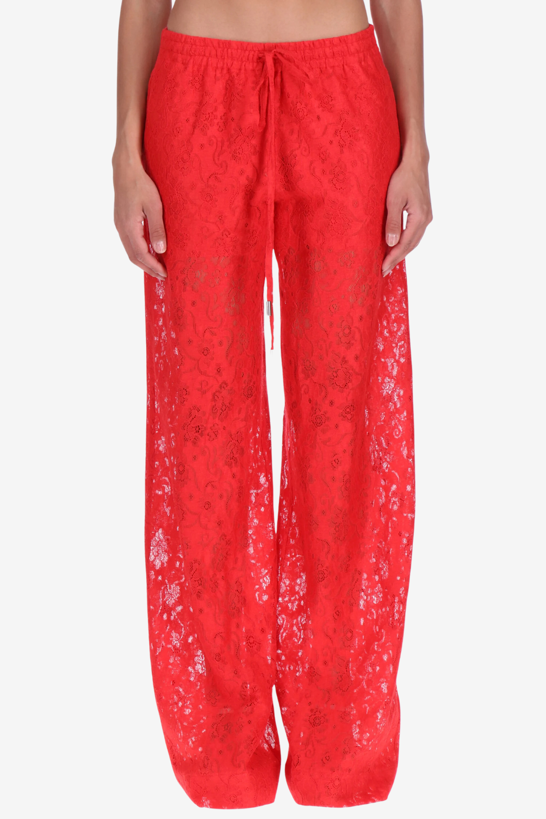 Lace Wide-Leg Drawstring Trousers