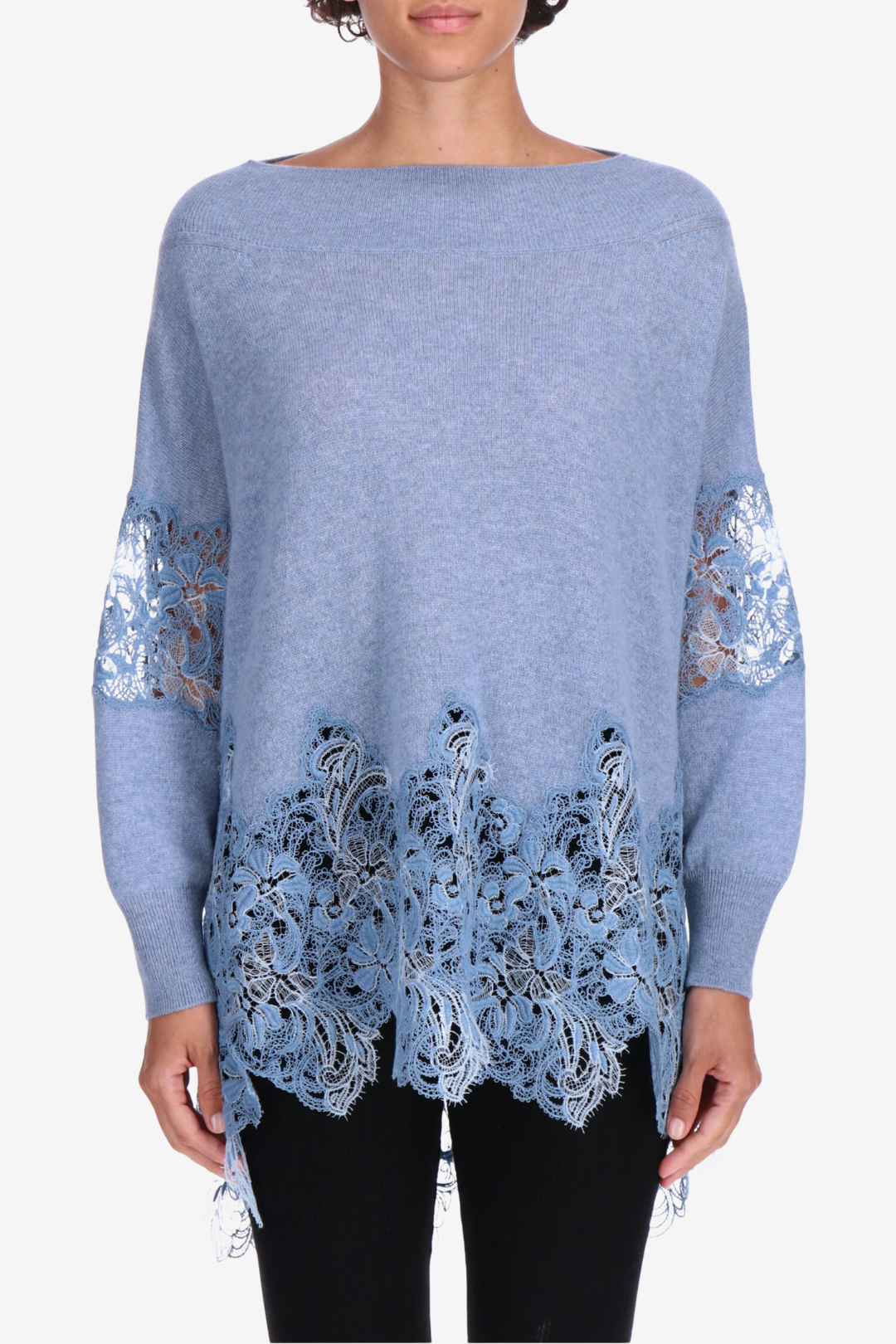 Soft Knit Sweater with Lace Trim Detail