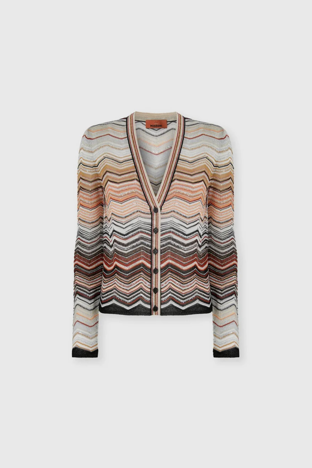 V-neck Cardigan with Herringbone Pattern