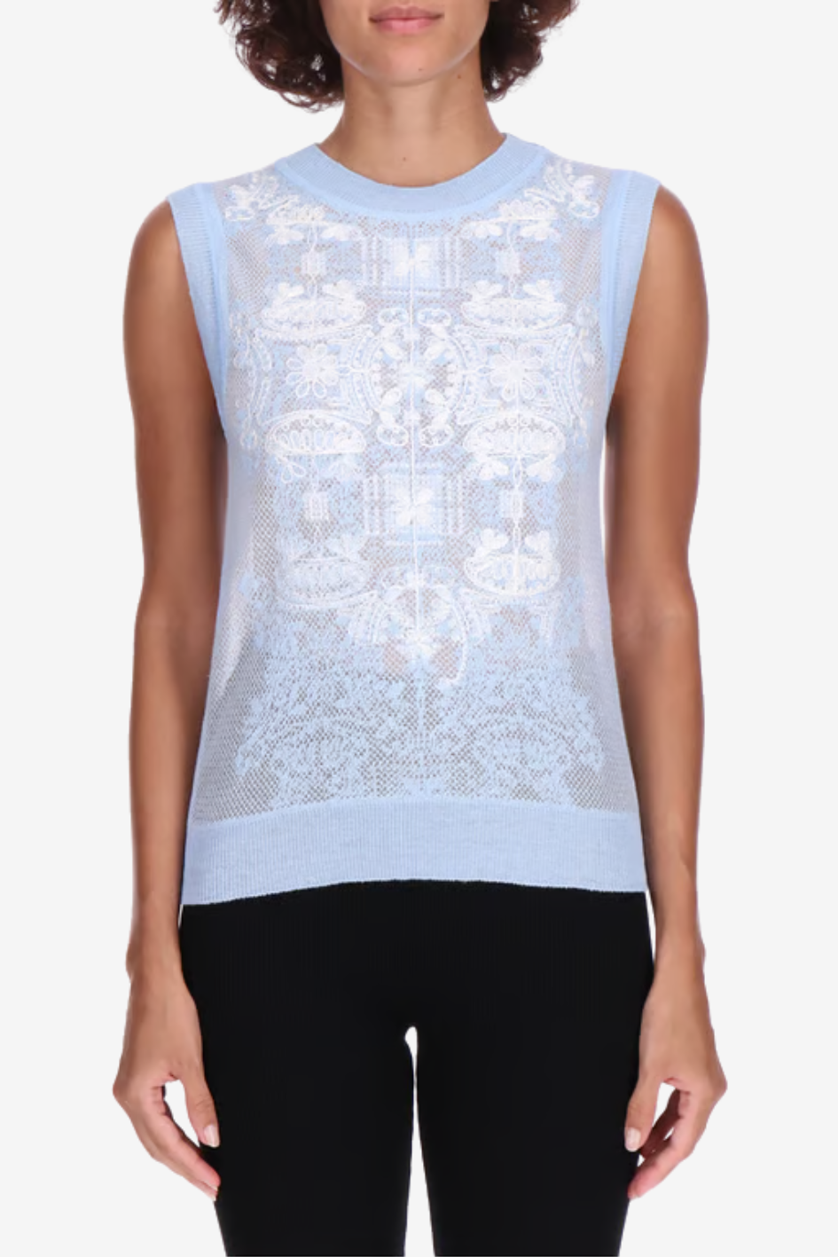 Light Blue Sleeveless Lace Knit Top