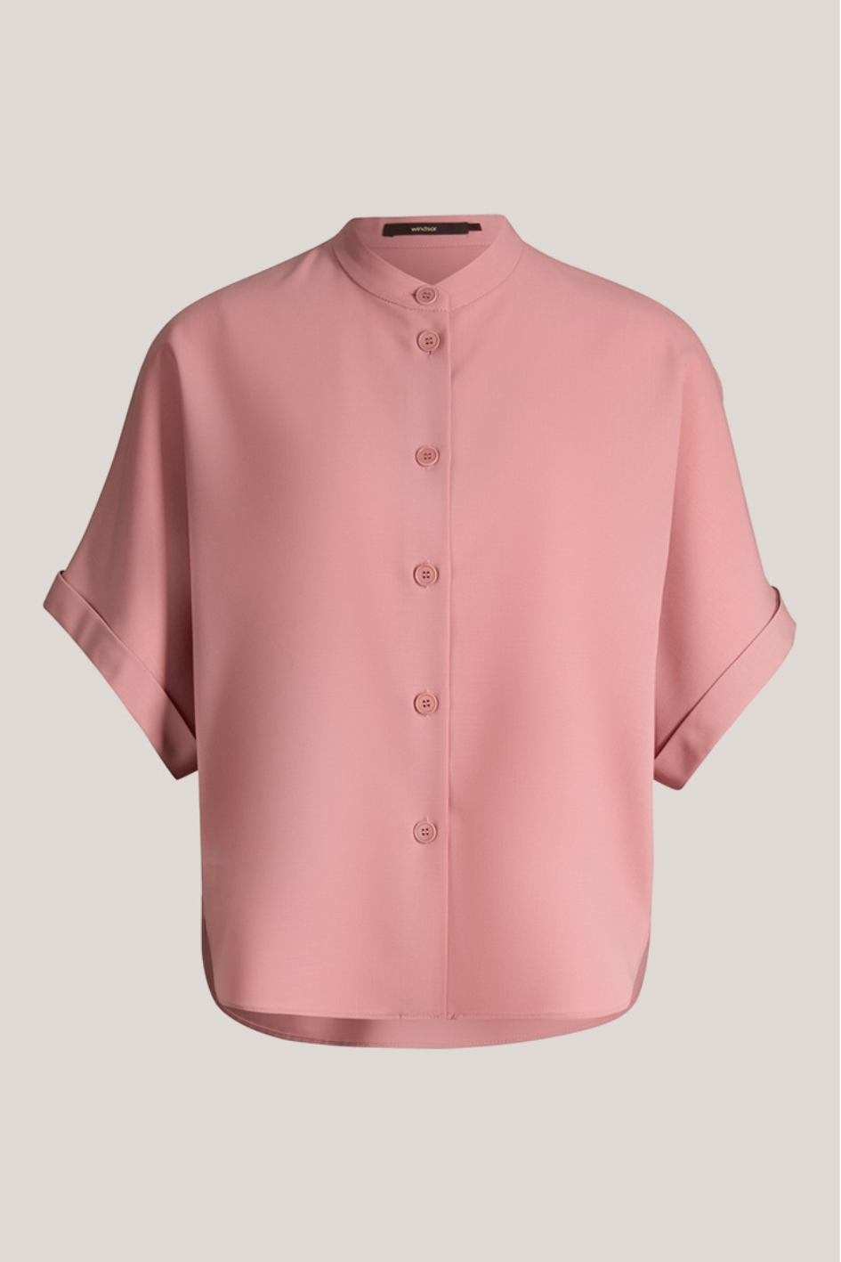 Stretch Virgin Wool Blouse with Stand-up Collar