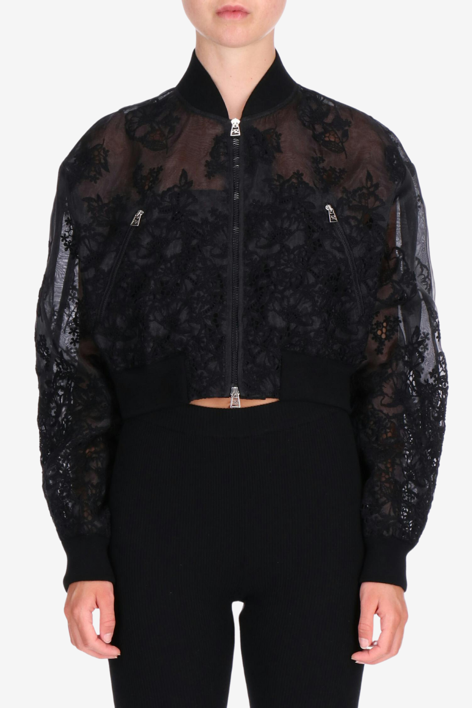 Sheer Lace Bomber Jacket