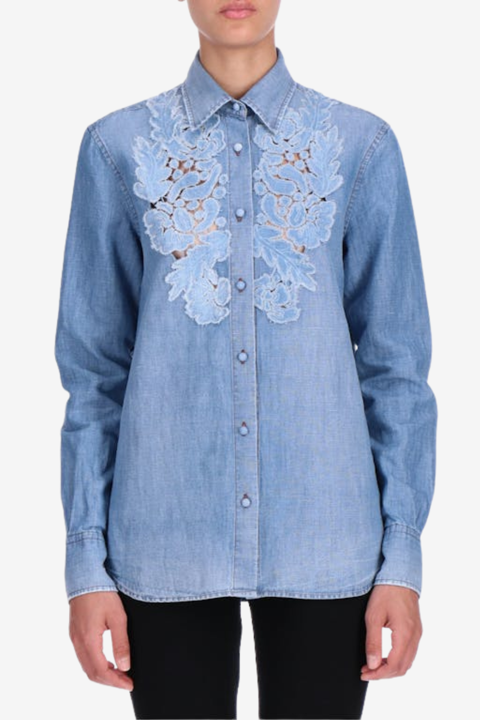 Denim Shirt with Lace Embroidery