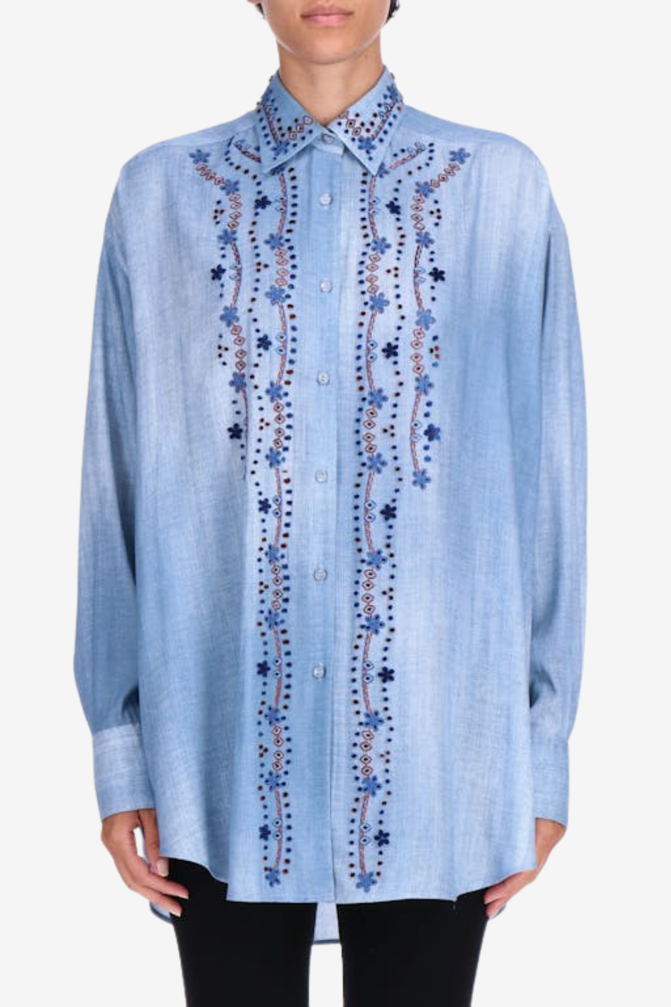 Light Denim Shirt with Embroidery