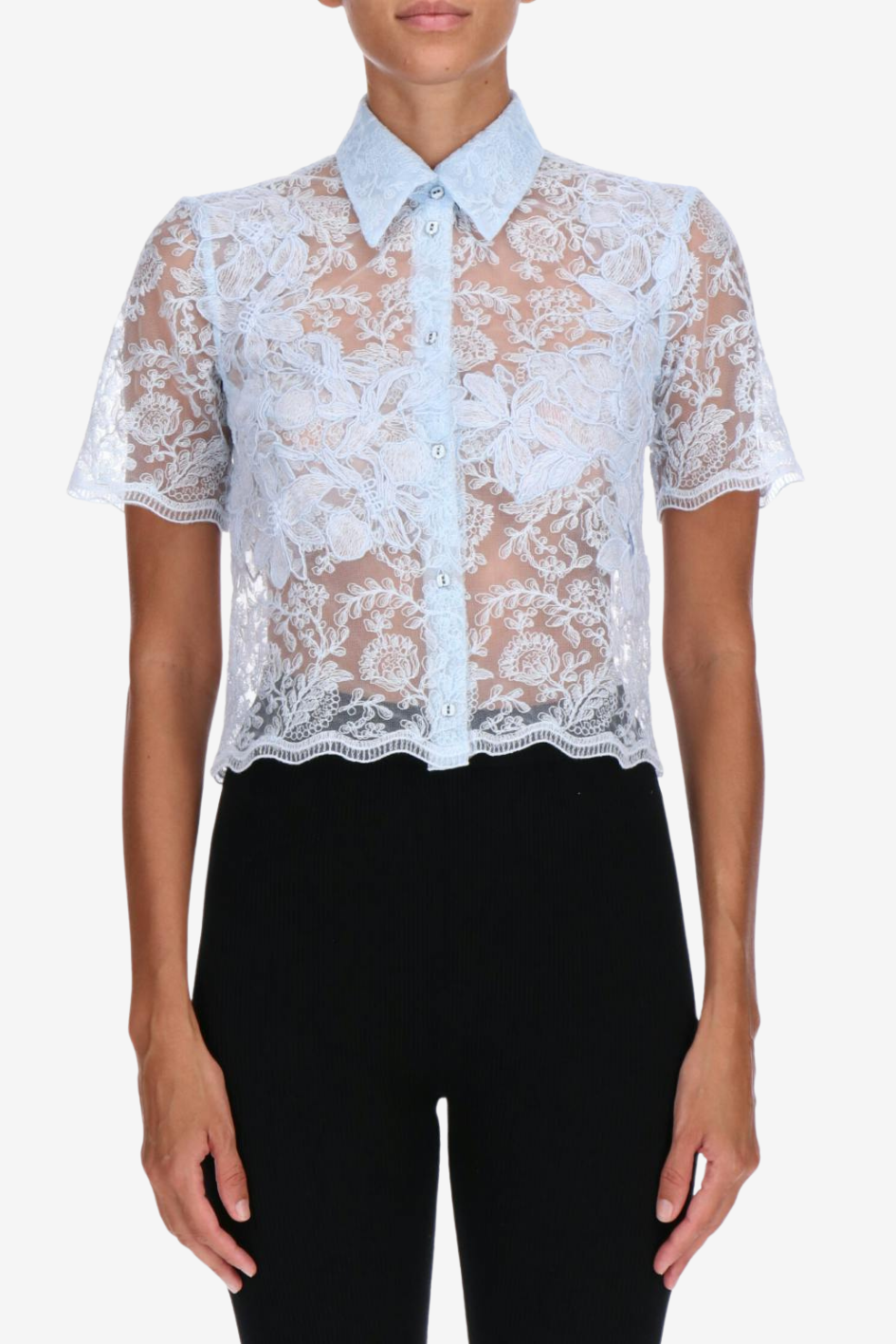 Sheer Lace Cropped Blouse