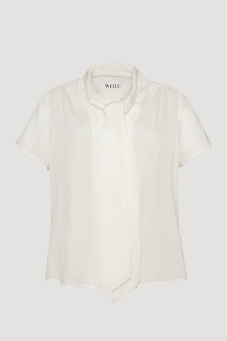 Short-Sleeve Blouse with Tie Detail