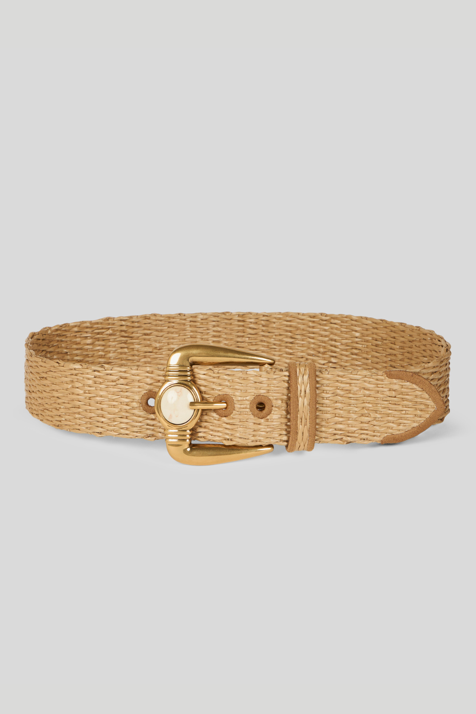 Woven Raffia Belt with Gold Buckle