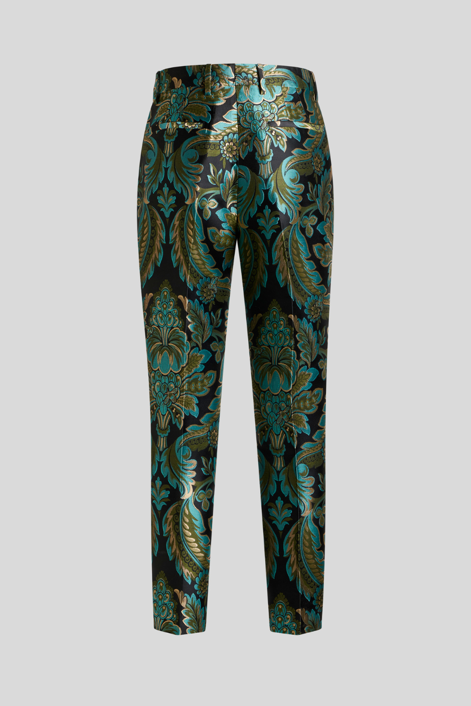 Tapered Jacquard Trousers with Baroque Floral Pattern