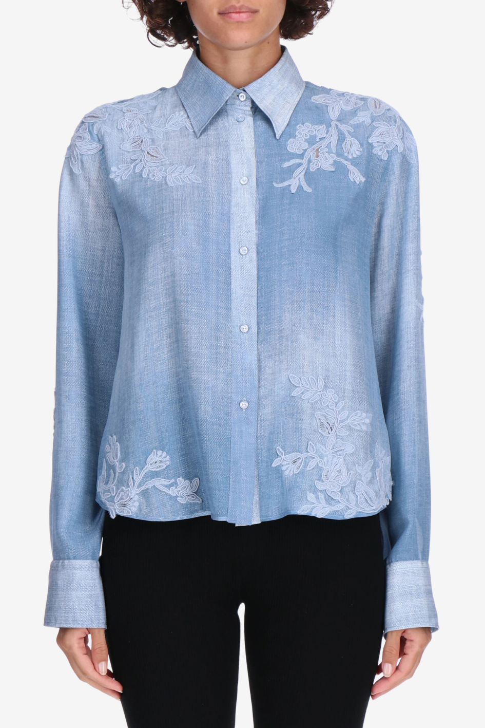 Light Blue Embroidered Button-Down Shirt