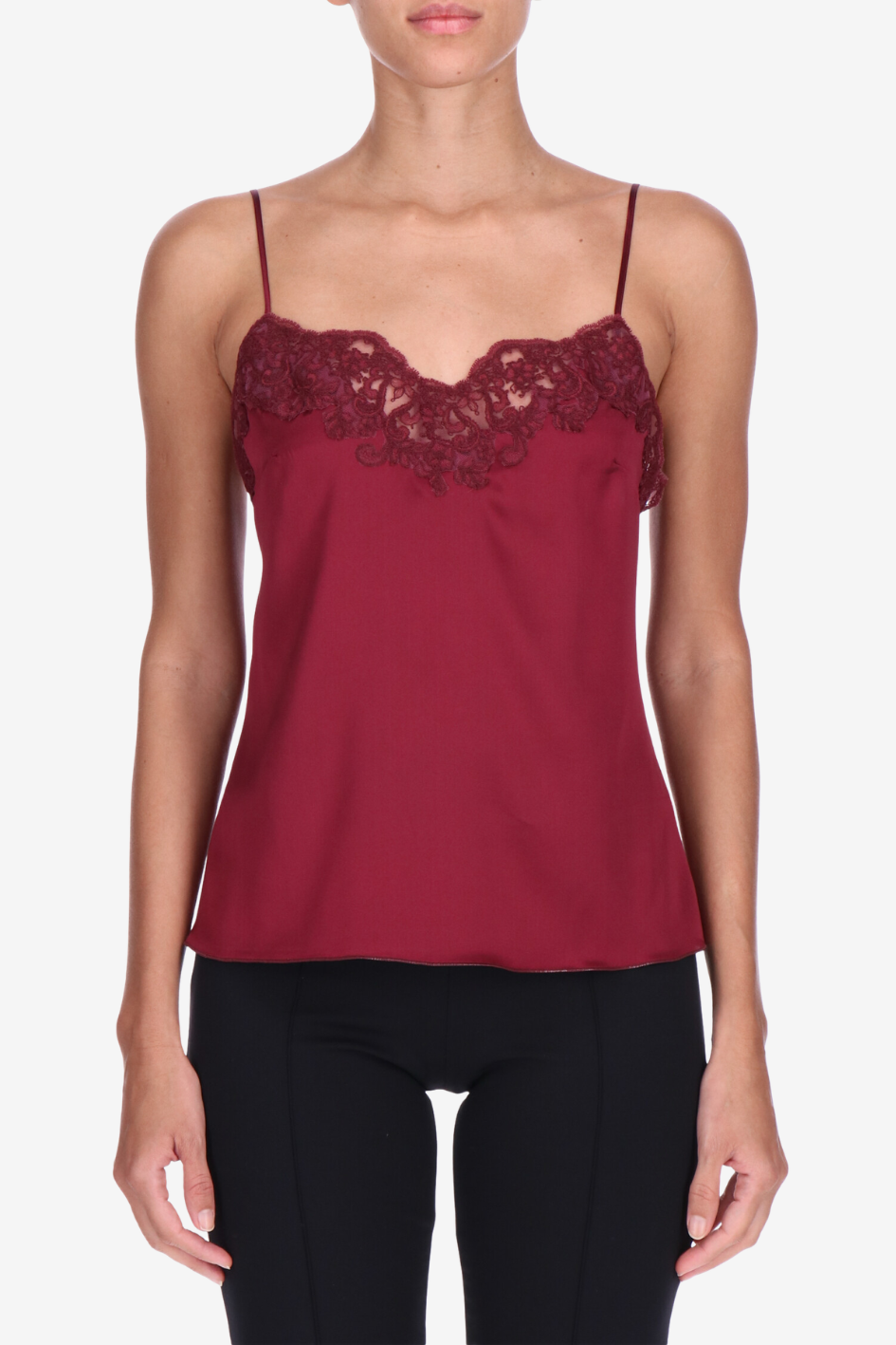 Silk Camisole with Floral Lace Trim