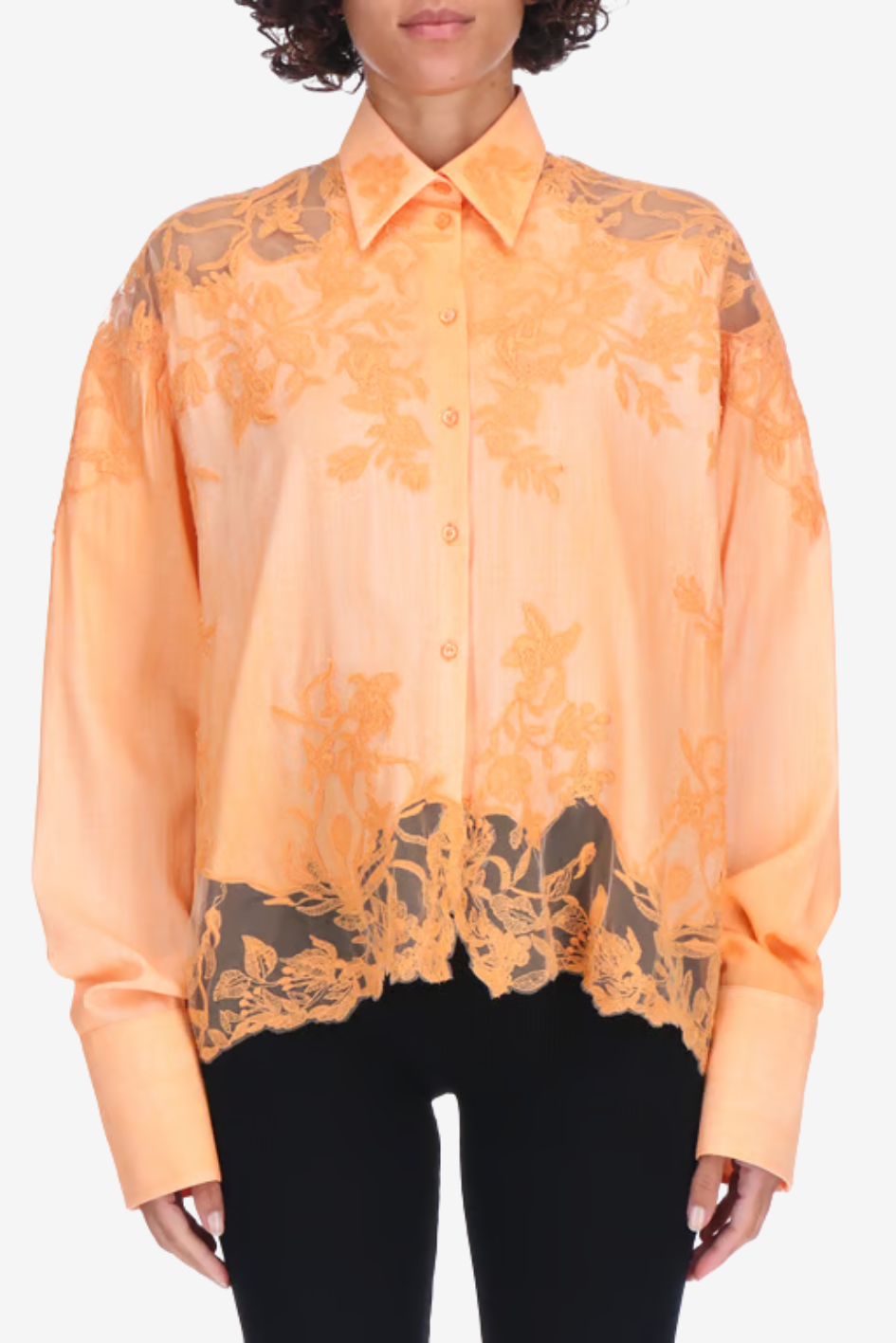 Peach Sheer Floral Lace Shirt