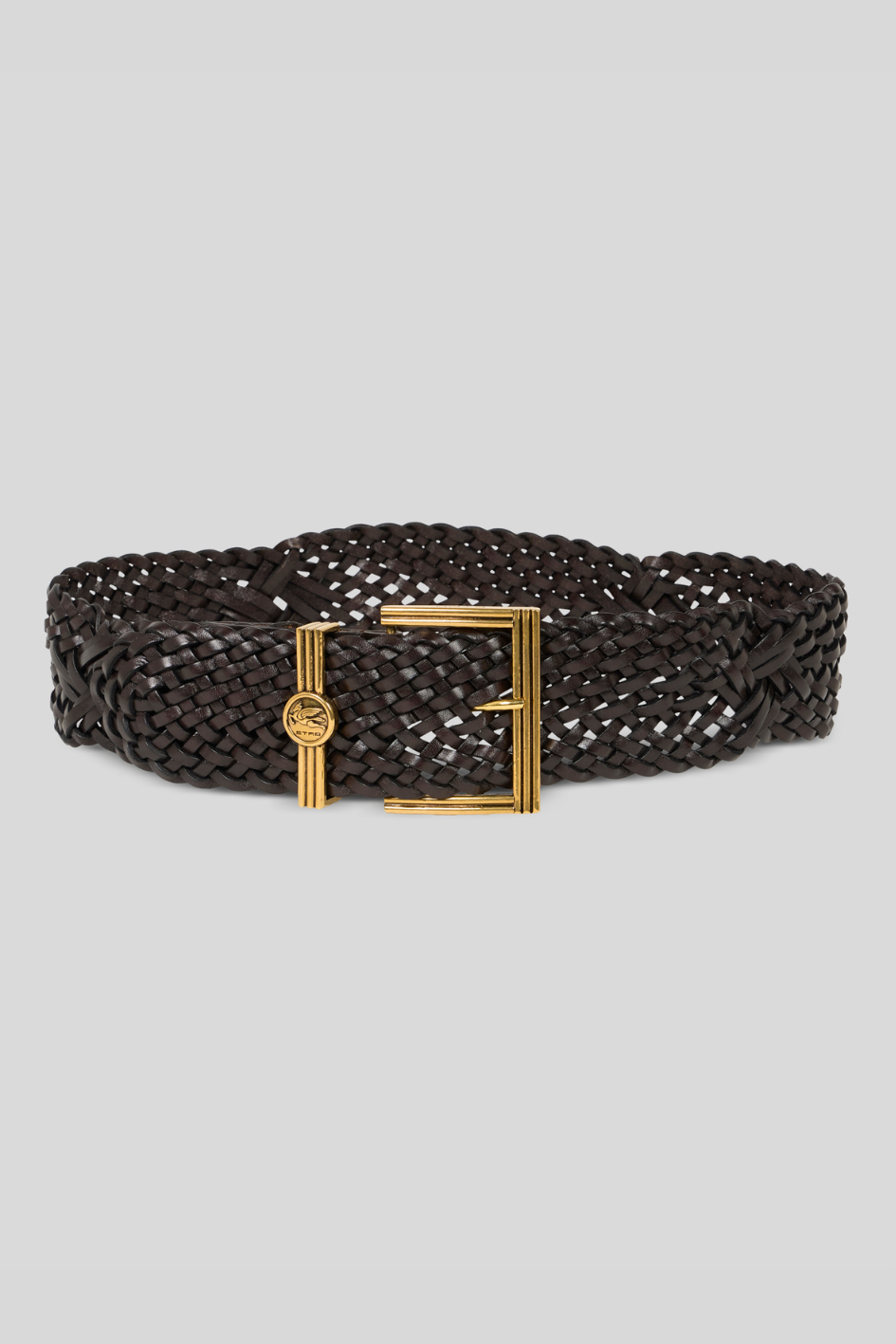 Woven Leather Belt with Gold Buckle