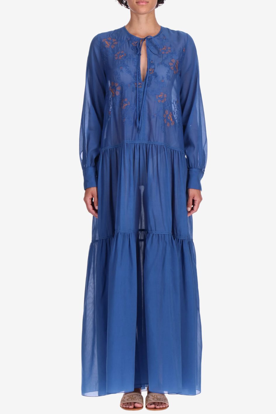 Maxi Dress with Floral Embroidery