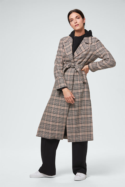 Mantel in Check-Optik in Cognac-Braun-Schwarz