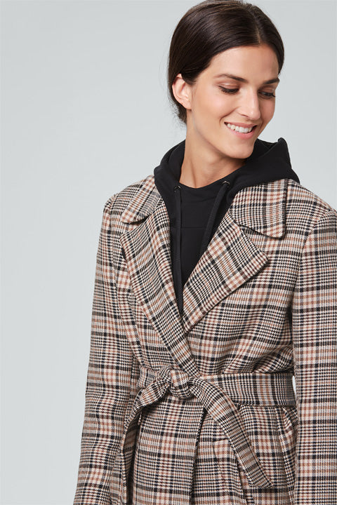 Mantel in Check-Optik in Cognac-Braun-Schwarz