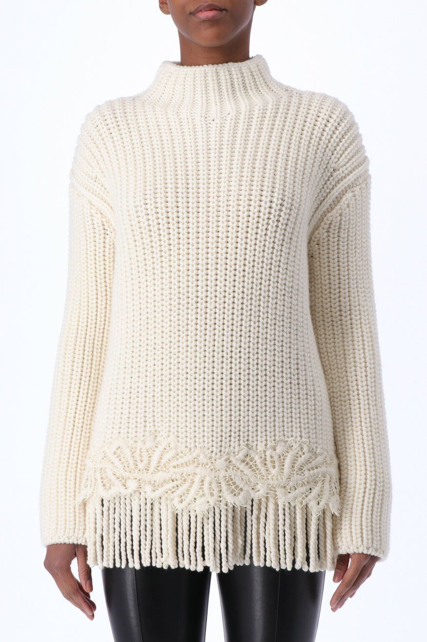 Fringe and Lace Detail Sweater