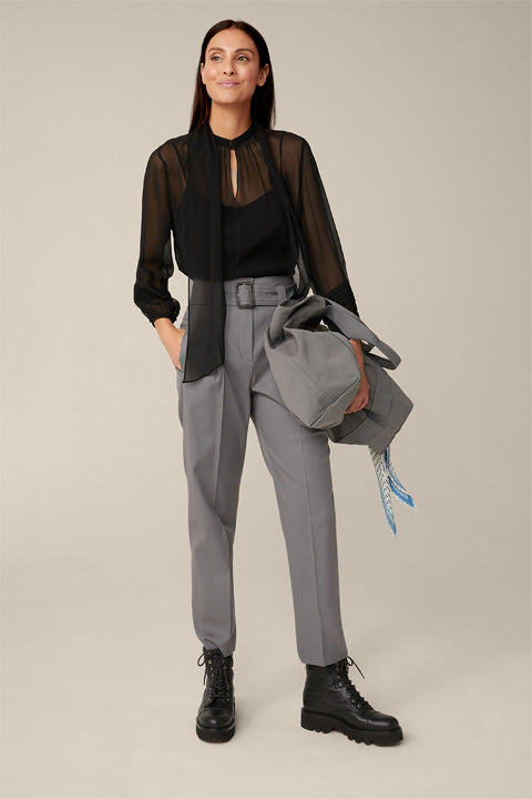 Baumwoll-Gabardine-Paperbag-Hose mit Gürtel