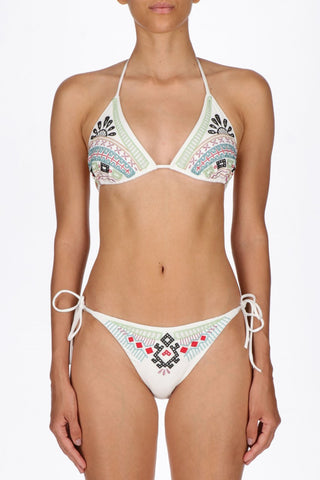White Triangle Bikini with Embroidery