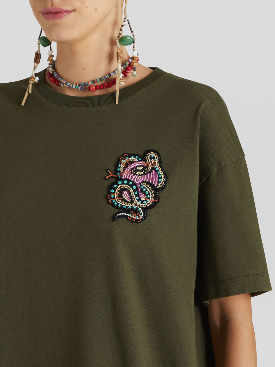 Cotton T-Shirt with Embroidery Detail