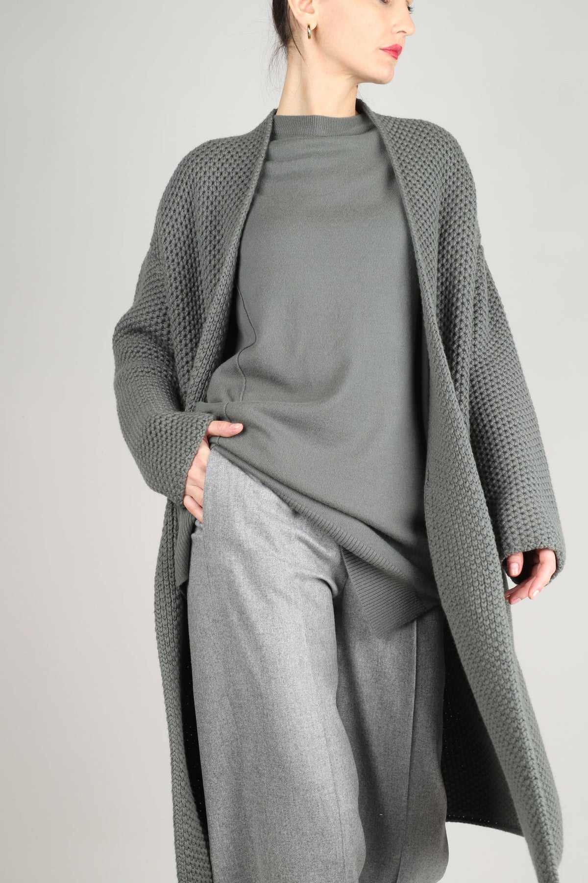 Structured Knit Cashmere Long Cardigan
